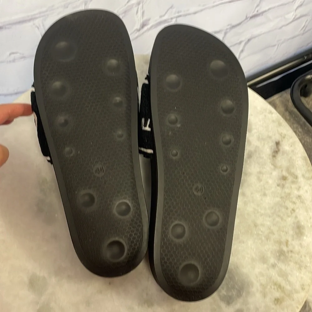 Off-White Black & White Terry textured Logo Slide Sandals